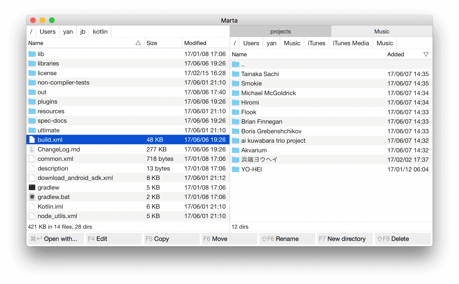 Marta keyboard-driven dual-pane file manager